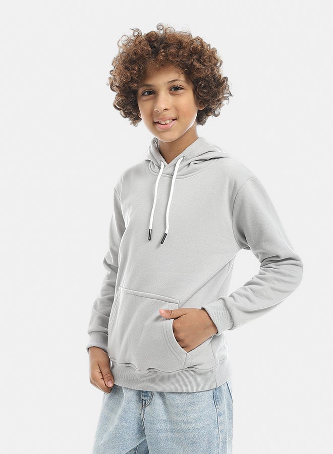 Andora Basic Grey Plain Hooded With Drawstrings Hoodie-Grey - Image 2