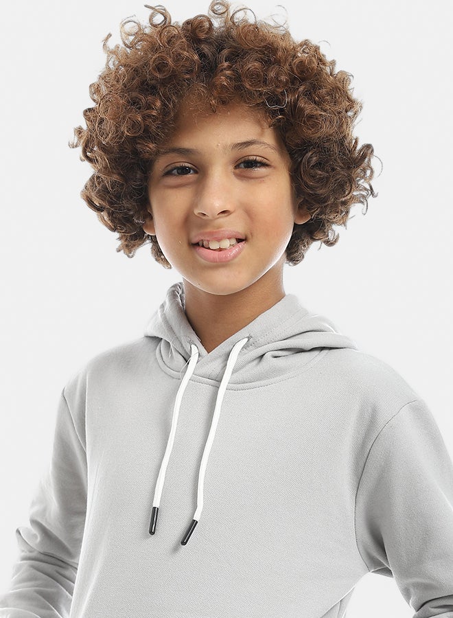 Andora Basic Grey Plain Hooded With Drawstrings Hoodie-Grey - Image 4