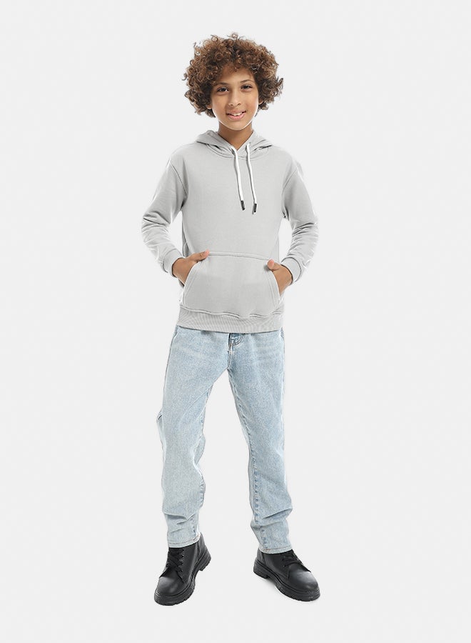 Andora Basic Grey Plain Hooded With Drawstrings Hoodie-Grey - Image 5