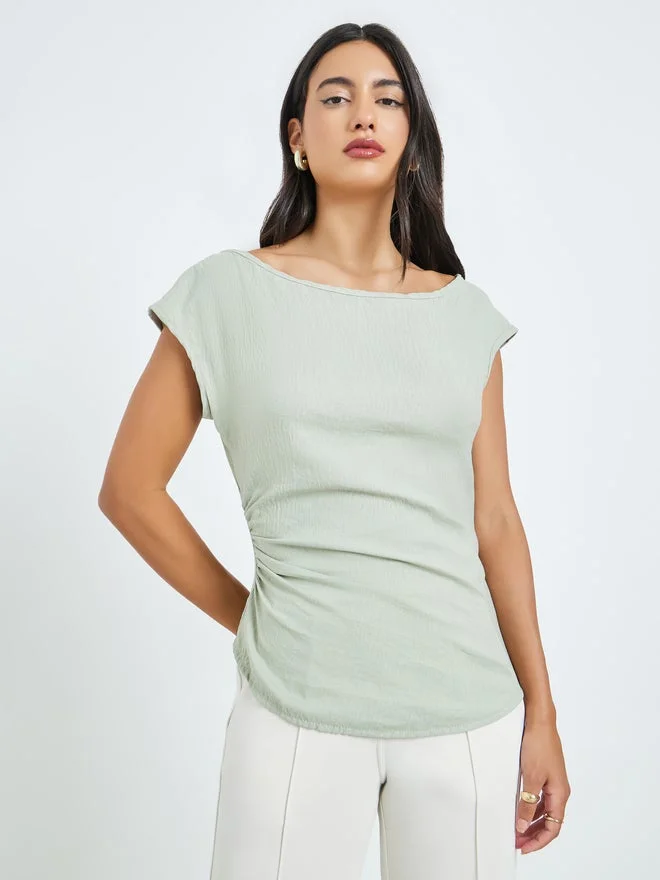 Styli Styli Green Short Sleeve Blouse with Pleated Detail