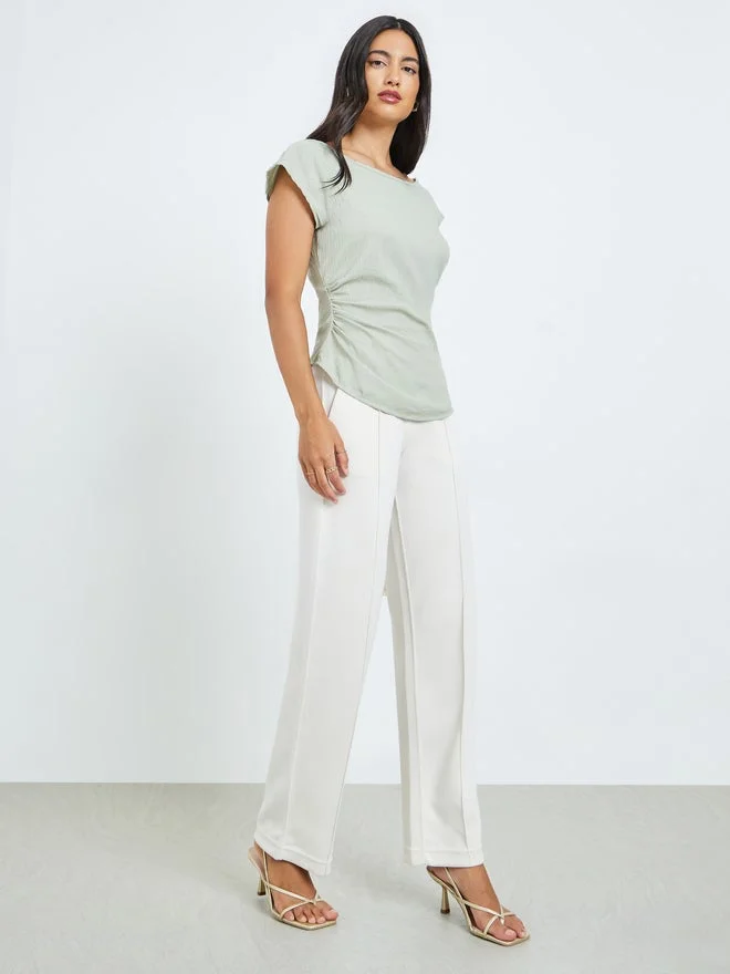 Styli Styli Green Short Sleeve Blouse with Pleated Detail