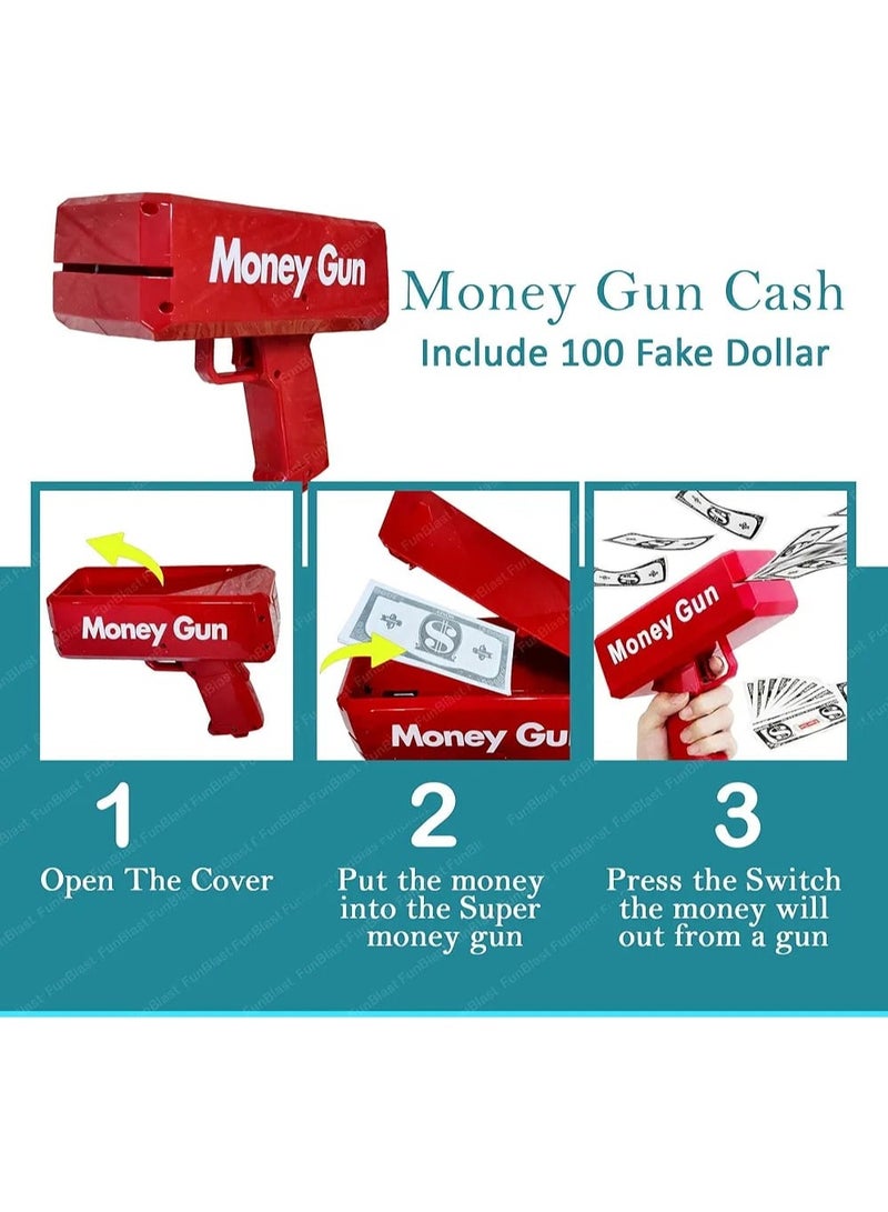 Money Gun Cash Gun Super Gun Spray Gun Dollar Gun Cash Toy Shooter Toy Gun, Cash Cannon Money Gun for Wedding, Parties and Fun Include 100 Fake Dollar - Image 3