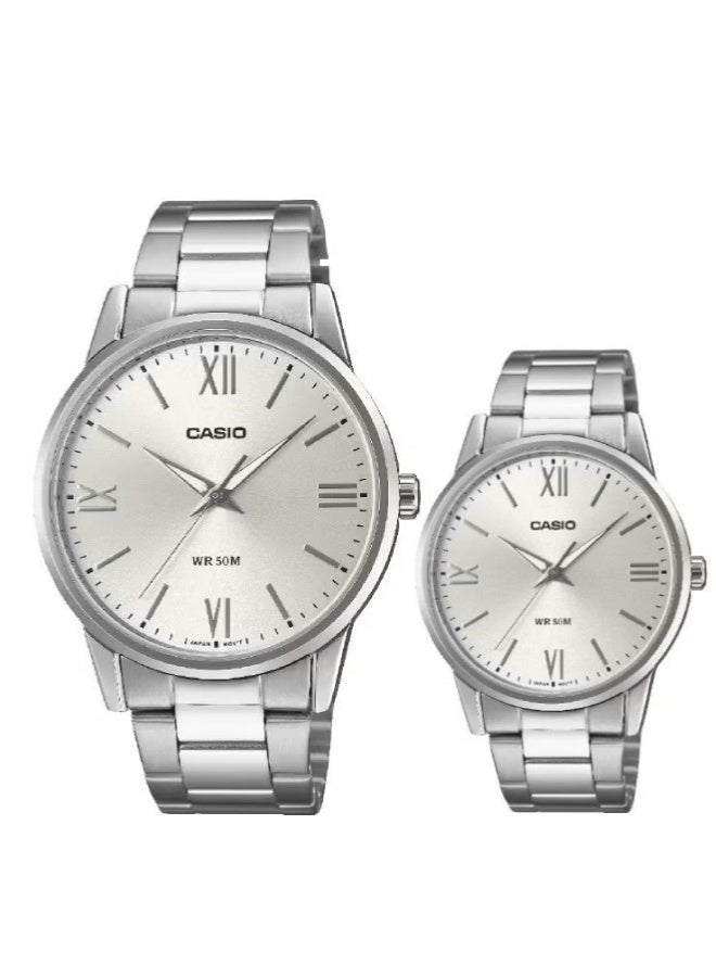 Casio His & Her Stainless Steel Band Couple Watch MTP/LTP -1303DD-7AVDF - Image 1