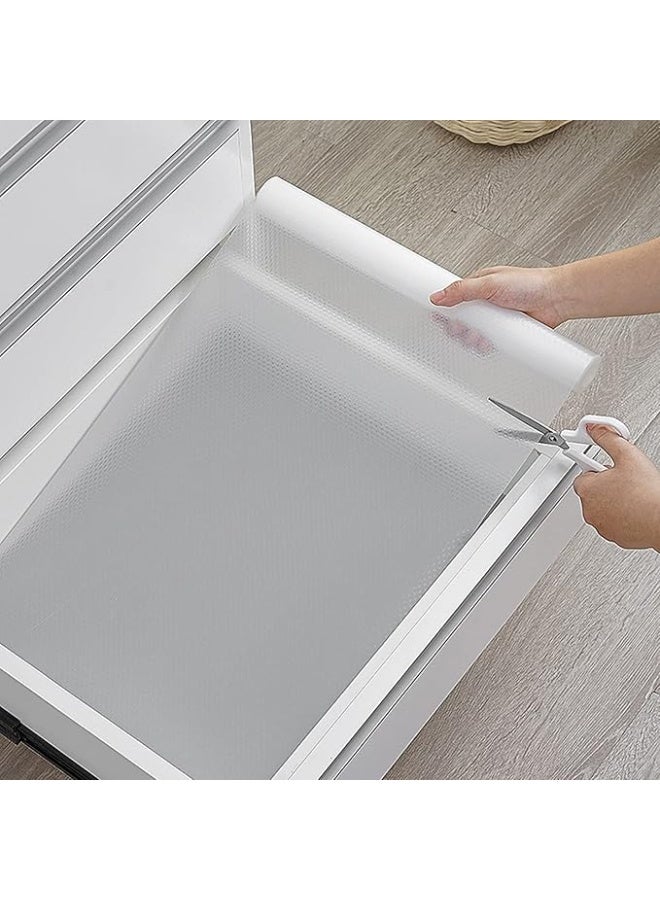 wolpin Anti-Slip Kitchen Cabinet Drawer Shelf Mat Liner Sheets (45 cm x 3 m Roll) Waterproof Strong Table Mat for Bathroom, Fridge, Textured Multipurpose (Transparent, White), Ethylene Vinyl Acetate  - Image 3