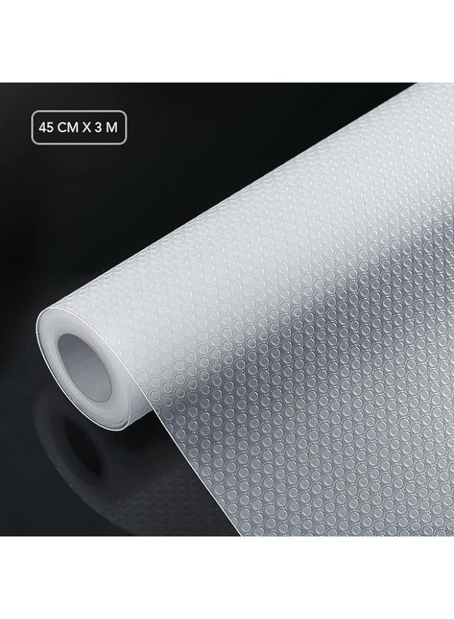wolpin Anti-Slip Kitchen Cabinet Drawer Shelf Mat Liner Sheets (45 cm x 3 m Roll) Waterproof Strong Table Mat for Bathroom, Fridge, Textured Multipurpose (Transparent, White), Ethylene Vinyl Acetate  - Image 4