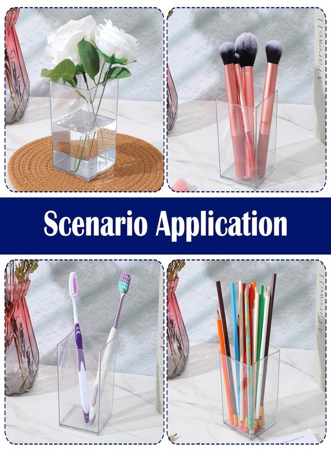 Kifmurase 24 Packs Acrylic Pen Holder, Clear Makeup Brush Holder, Rectangle Pencil Cup Desktop Organizer for Office School Home, Aesthetic Desk Penholder Storage Container Accessories, 2.6x2.6x3.9 In - Image 4