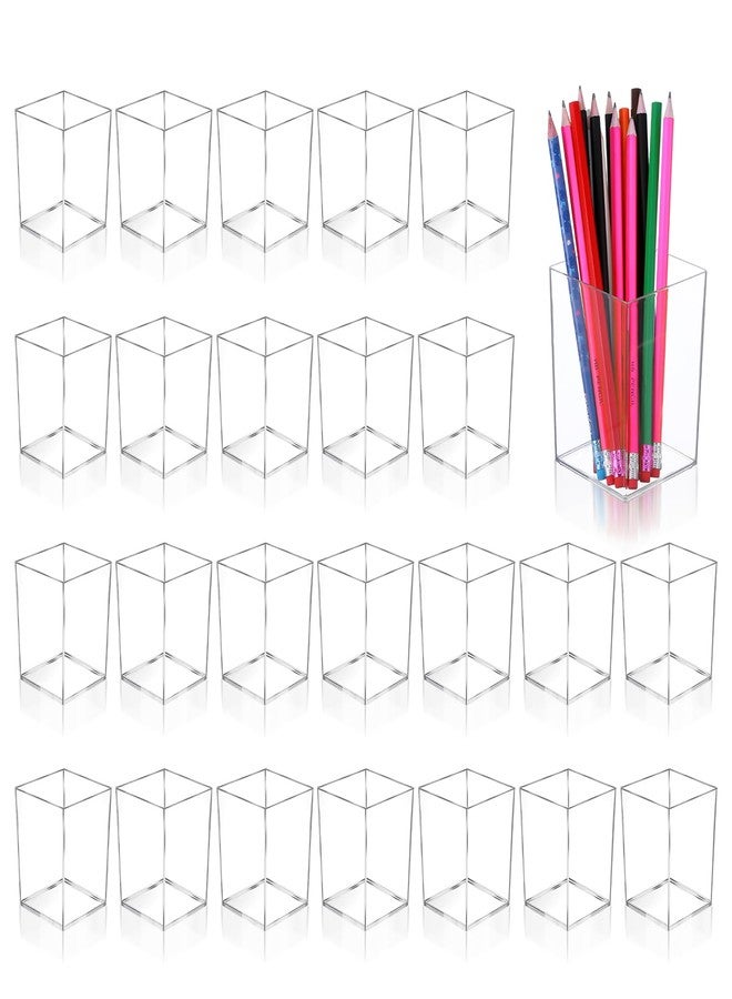 Kifmurase 24 Packs Acrylic Pen Holder, Clear Makeup Brush Holder, Rectangle Pencil Cup Desktop Organizer for Office School Home, Aesthetic Desk Penholder Storage Container Accessories, 2.6x2.6x3.9 In - Image 1
