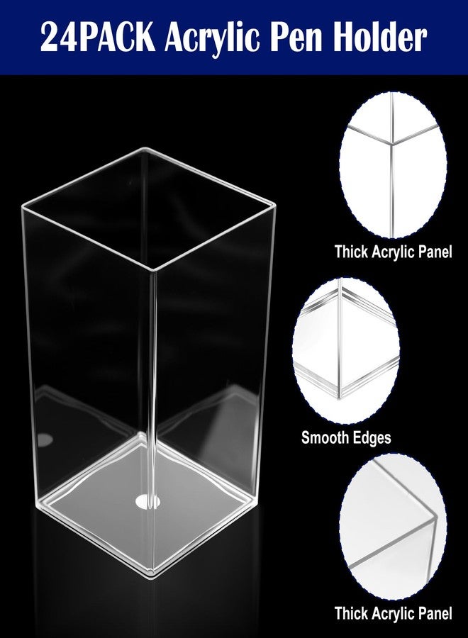 Kifmurase 24 Packs Acrylic Pen Holder, Clear Makeup Brush Holder, Rectangle Pencil Cup Desktop Organizer for Office School Home, Aesthetic Desk Penholder Storage Container Accessories, 2.6x2.6x3.9 In - Image 3