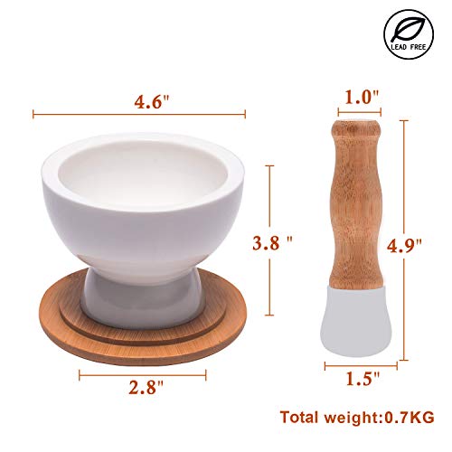 E-liu Porcelain Mortar and Pestle – Pill Crusher,Spice Grinder,Herb Bowl,Pesto Powder – Gift Ideal – with Anti-Slip Base and Grip – Molcajete for Seasoning,Paste and Guacamole. - Image 2