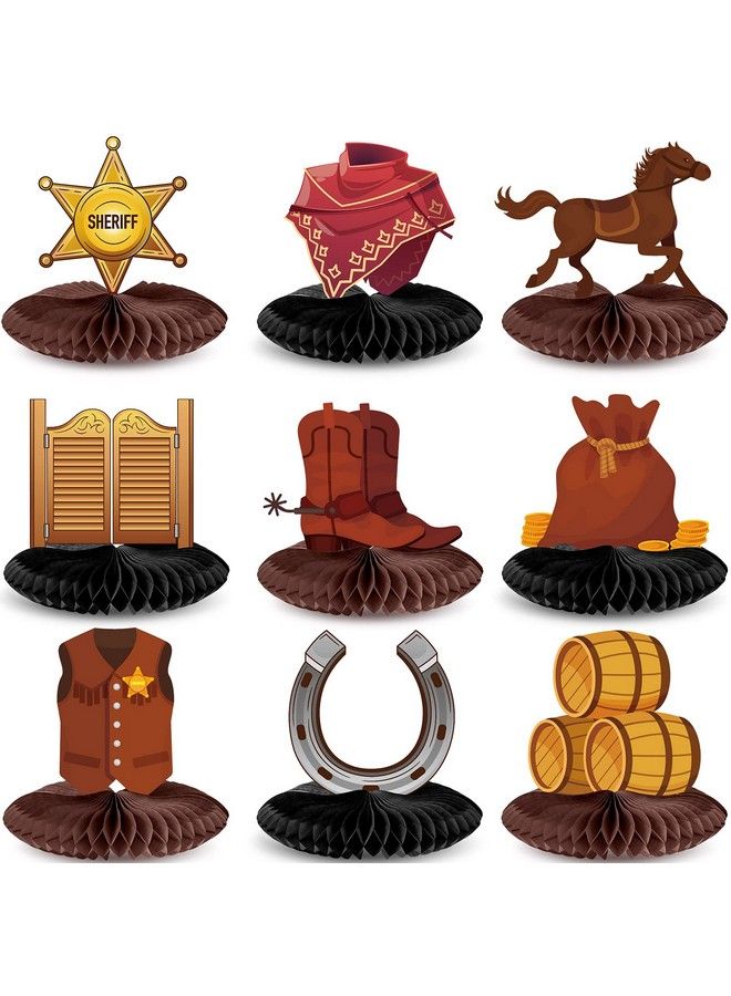 Chinco 9 Pieces Cowboy Western Party Decorations Wild West Cowboy Honeycomb Centerpieces For Tables Wild West Party Decorations Western Theme Party Decorations For Birthday Baby Shower Supplies - Image 2