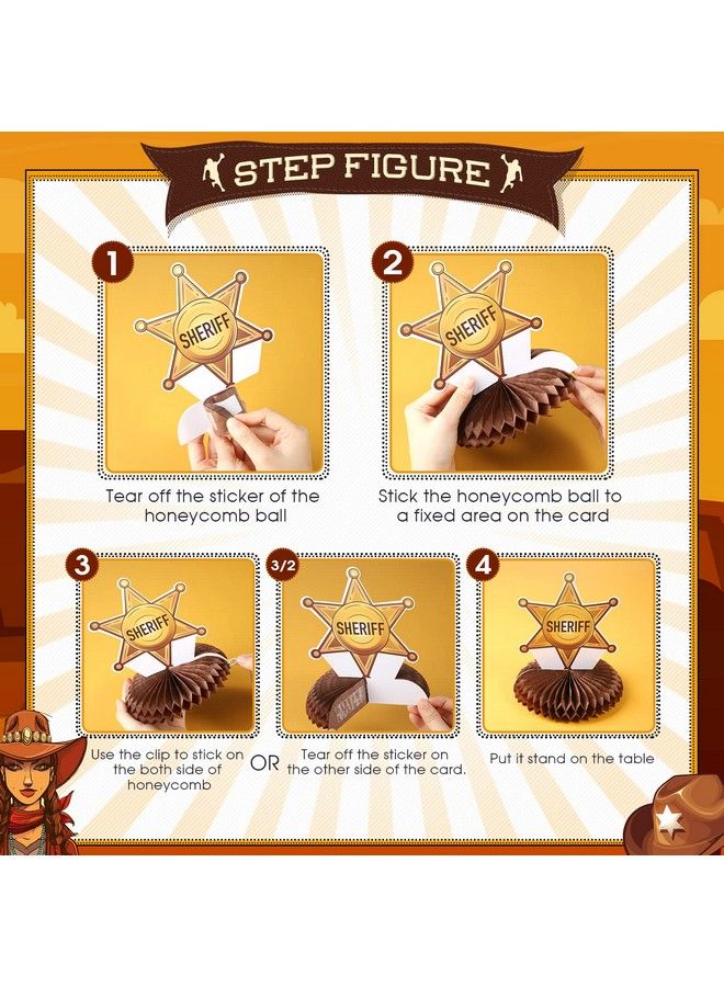 Chinco 9 Pieces Cowboy Western Party Decorations Wild West Cowboy Honeycomb Centerpieces For Tables Wild West Party Decorations Western Theme Party Decorations For Birthday Baby Shower Supplies - Image 3