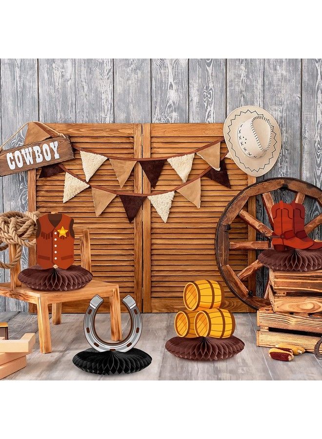 Chinco 9 Pieces Cowboy Western Party Decorations Wild West Cowboy Honeycomb Centerpieces For Tables Wild West Party Decorations Western Theme Party Decorations For Birthday Baby Shower Supplies - Image 4