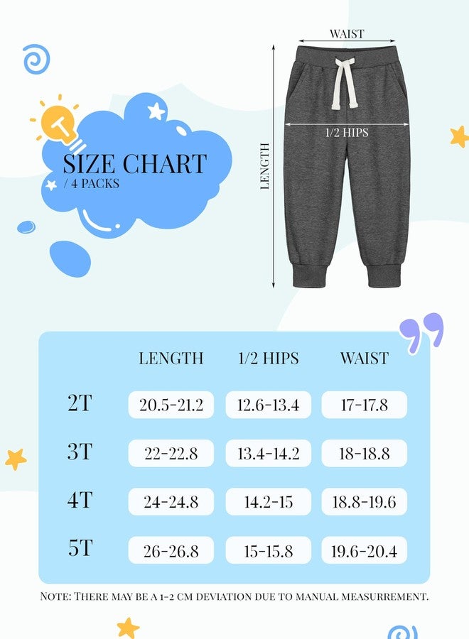 HXP 4 Pack Toddler Boys Sweatpants Pure Cotton Toddler Sweatpants Boys Kids Joggers Pants with Pocket Drawstring, Neutral Gray, Dark Gray, Gray, Black, 3 Years - Image 2