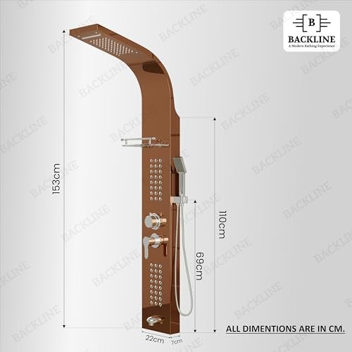 B BACKLINE Backline SS304 6 In 1 Shower Panels for Bathroom/Dual Flow Overhead Waterfall & Rainfall Shower/Hand Shower/Hot & Cold Water Mixer/Shelf for Shampoo Storage (Rosegold) - Image 5