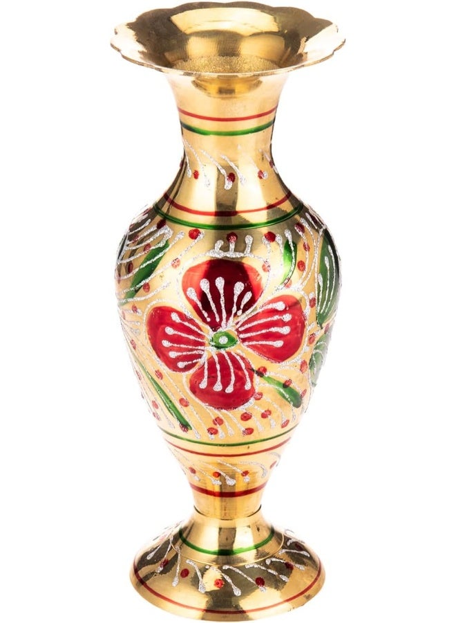 AKDC Brass Flower Vase 9Cm X 9Cm X 23Cm Gold, Green, Red And White - Image 1