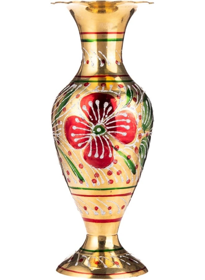 AKDC Brass Flower Vase 9Cm X 9Cm X 23Cm Gold, Green, Red And White - Image 2