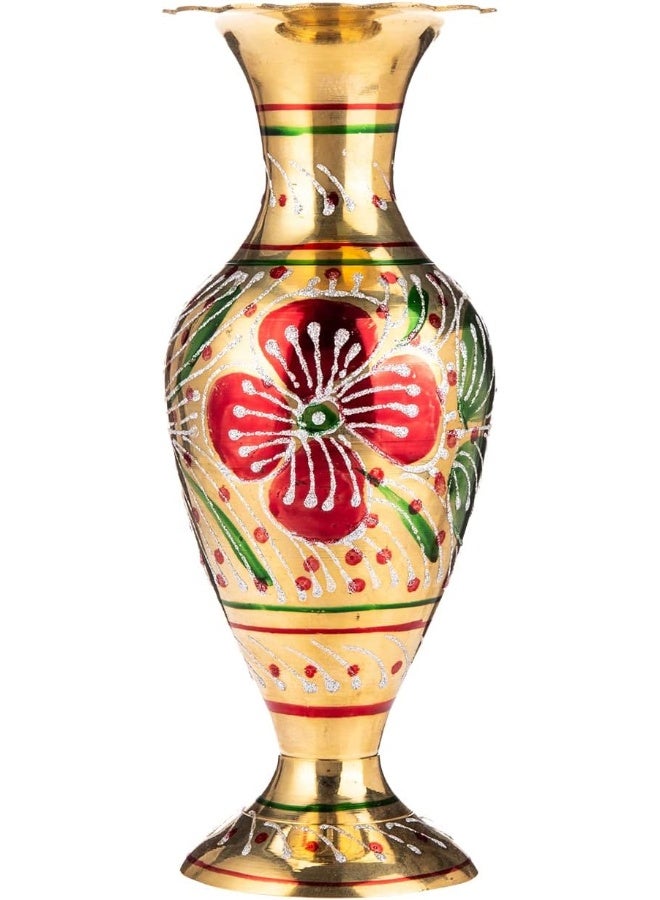AKDC Brass Flower Vase 9Cm X 9Cm X 23Cm Gold, Green, Red And White - Image 3