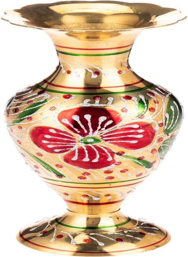 AKDC Brass Flower Vase 9Cm X 9Cm X 23Cm Gold, Green, Red And White - Image 4