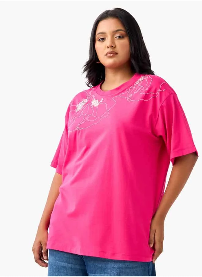 Ulla Popken Plus Size Ulla Popken Embellished T-shirt with Short Sleeves