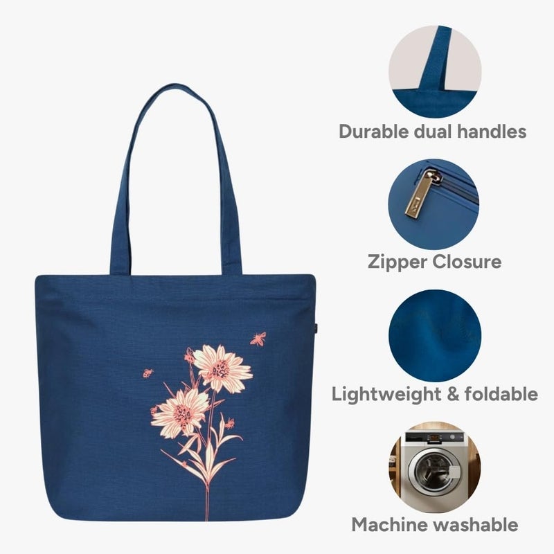 EcoRight Large Canvas Tote Bag for Women, Tote Handbags for Women with Zipper & Inner Pocket for College, Shopping, Office - Image 4