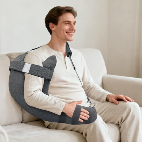RoamReady Rotator Cuff Pillow, Removable Shoulder Support Pillow for Frozen Shoulder Relief, Post Arm Surgery Recovery Supplies, Broken Arm Cushion for Pain Relief and Side Sleeping, Dark Gray - Image 1