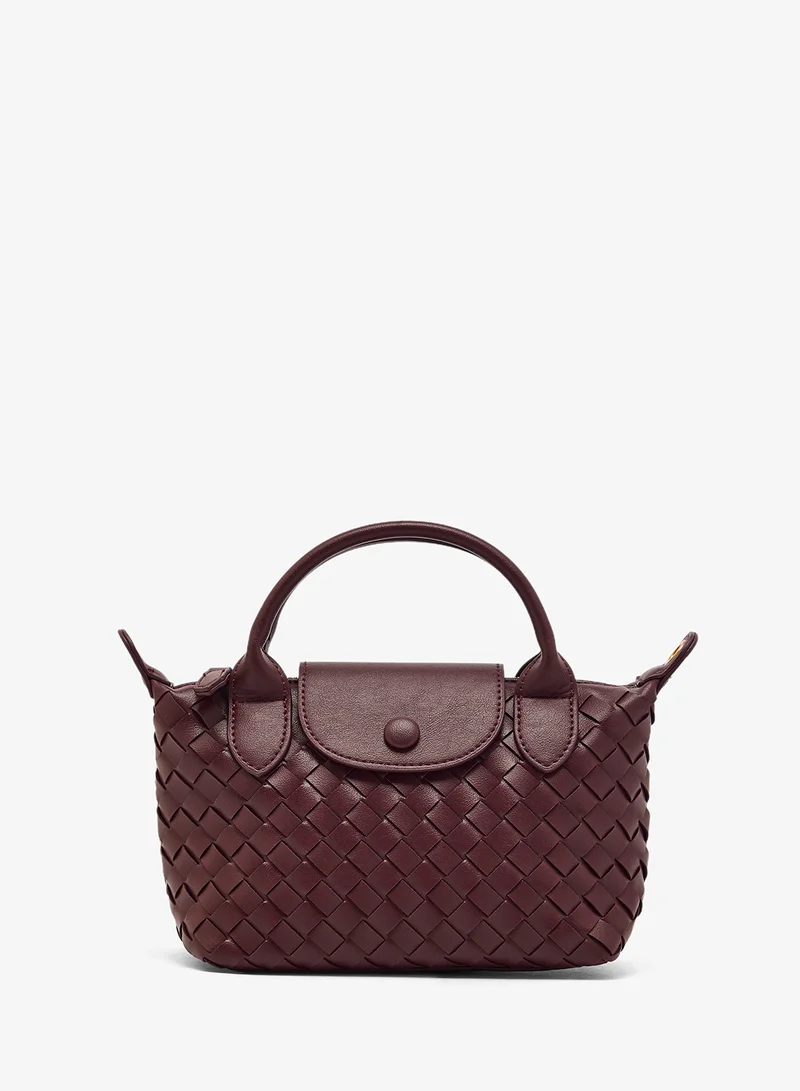 ELLA Woven Textured Top Handle Small Clutch With Strap