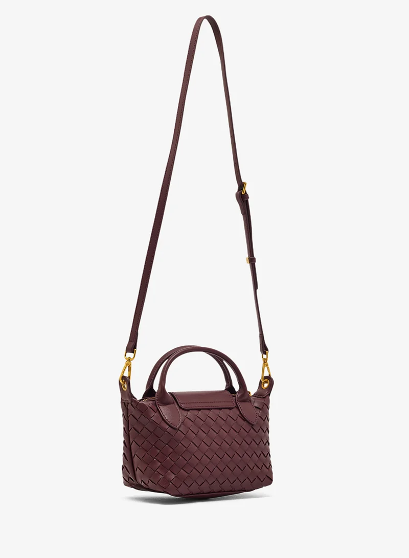 ELLA Woven Textured Top Handle Small Clutch With Strap