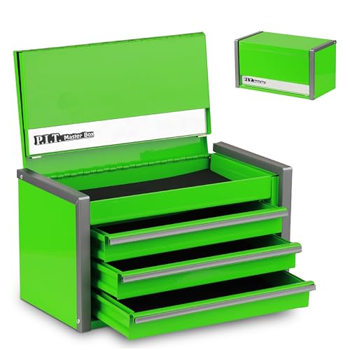 PIT P.I.T. Mini Green Tool Box, Portable 3 Drawer Steel Stackable Tool Box with Magnetic Tab Locking, Green Micro Top Chest with Liner for Tools Storage and Organizers, Home DIY - Image 1