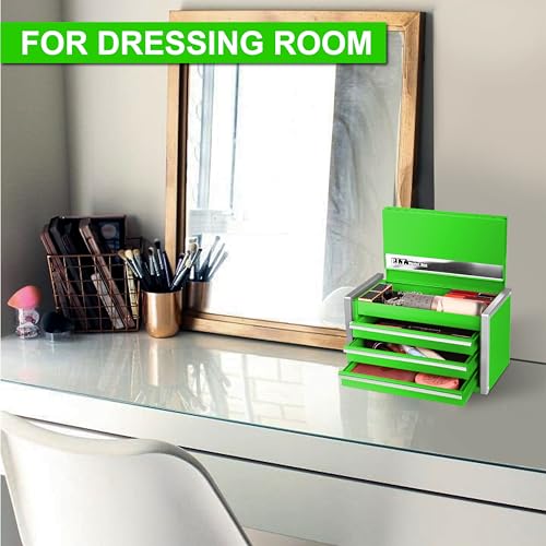 PIT P.I.T. Mini Green Tool Box, Portable 3 Drawer Steel Stackable Tool Box with Magnetic Tab Locking, Green Micro Top Chest with Liner for Tools Storage and Organizers, Home DIY - Image 4