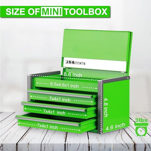 PIT P.I.T. Mini Green Tool Box, Portable 3 Drawer Steel Stackable Tool Box with Magnetic Tab Locking, Green Micro Top Chest with Liner for Tools Storage and Organizers, Home DIY - Image 2