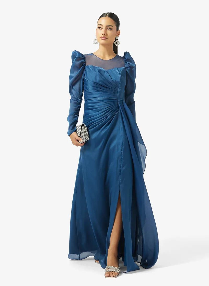 Iyra  Sheer Illusion Neckline Puff Sleeve Maxi Dress for Women | Best Price UAE
