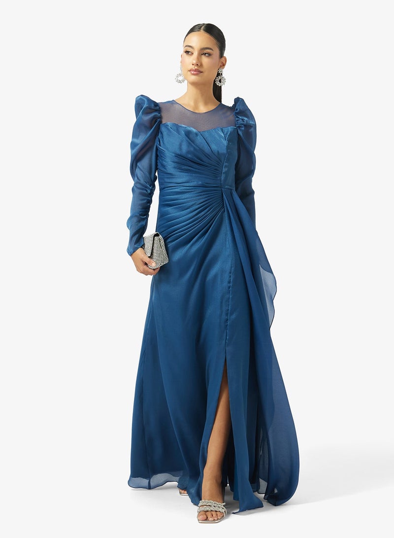 Iyra Sheer Illusion Neckline Puff Sleeve Maxi Dress - Image 5