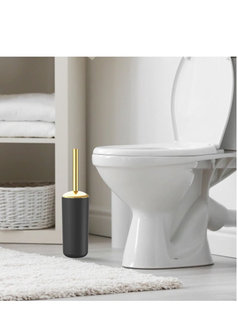 مجموعة حمام سوداء فاخرة من 6 قطع مطلية بالذهب - تشمل سلة قمامة، فرشاة مرحاض، موزع صابون، حامل فرشاة أسنان، كوب، وصحن صابون - Image 2