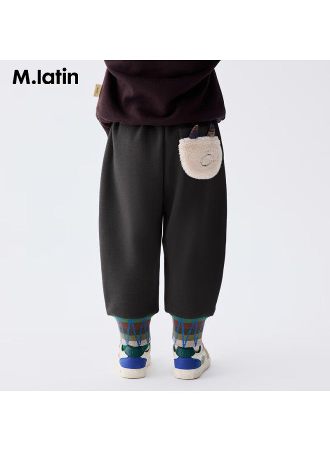 M.latin Kids Pants 25 Winter New Boys Girls Toddler Plush Knit Long Pants With Hugging Beast Carrot Design - Image 1