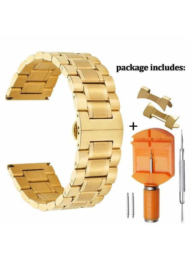 autulet 18mm Superb Solid 304 Stainless Steel Watch Belt Bracelet with Removable Links Butterfly Clasp in Gold - Image 2