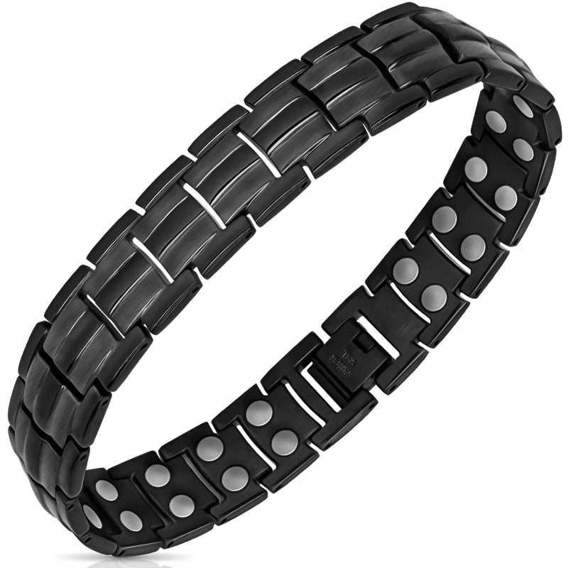 Mahnco Magnetic Bracelets for Men Ultra Titanium Steel Magnetic Bracelet with Double Row Magnets Mens Bracele Adjustable Length with Remove Tool Black Classic