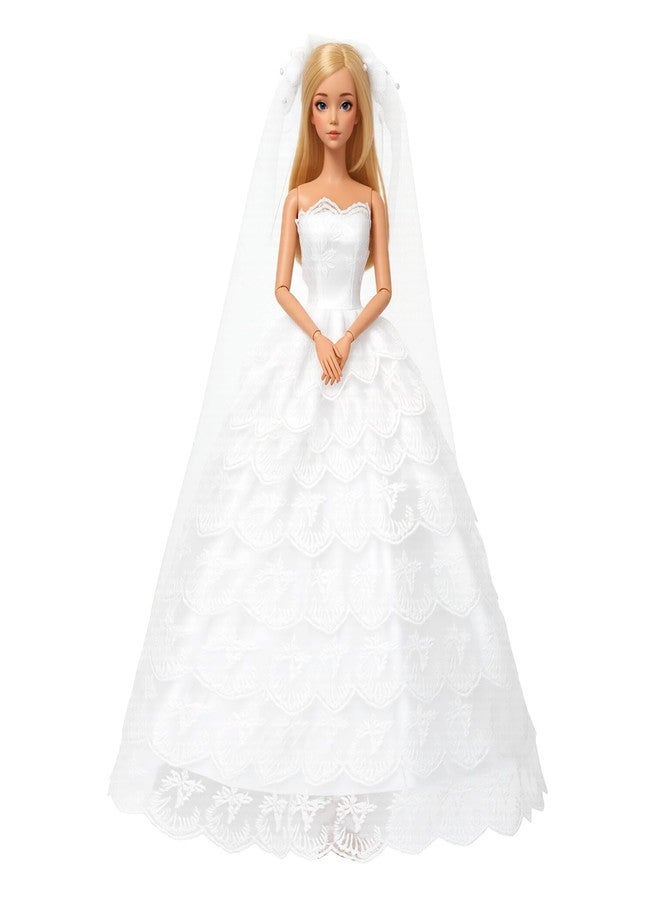 BARWA Long Wedding Dress with Long Veil Evening Party Princess White Lace Gown Dress for 11.5 Inch Girl Dolls - Image 4