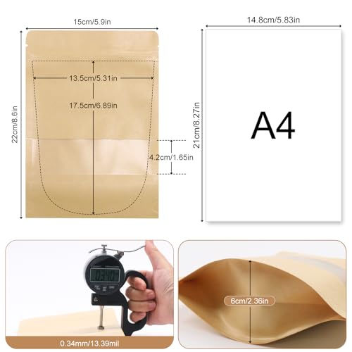 SumDirect Kraft Stand Up Pouches - 50Pcs Resealable Kraft Paper Stand Up Bags with Window, Zipper Disposable Food Storage Bags for Home or Business (50, 6x8.6inch) - Image 2