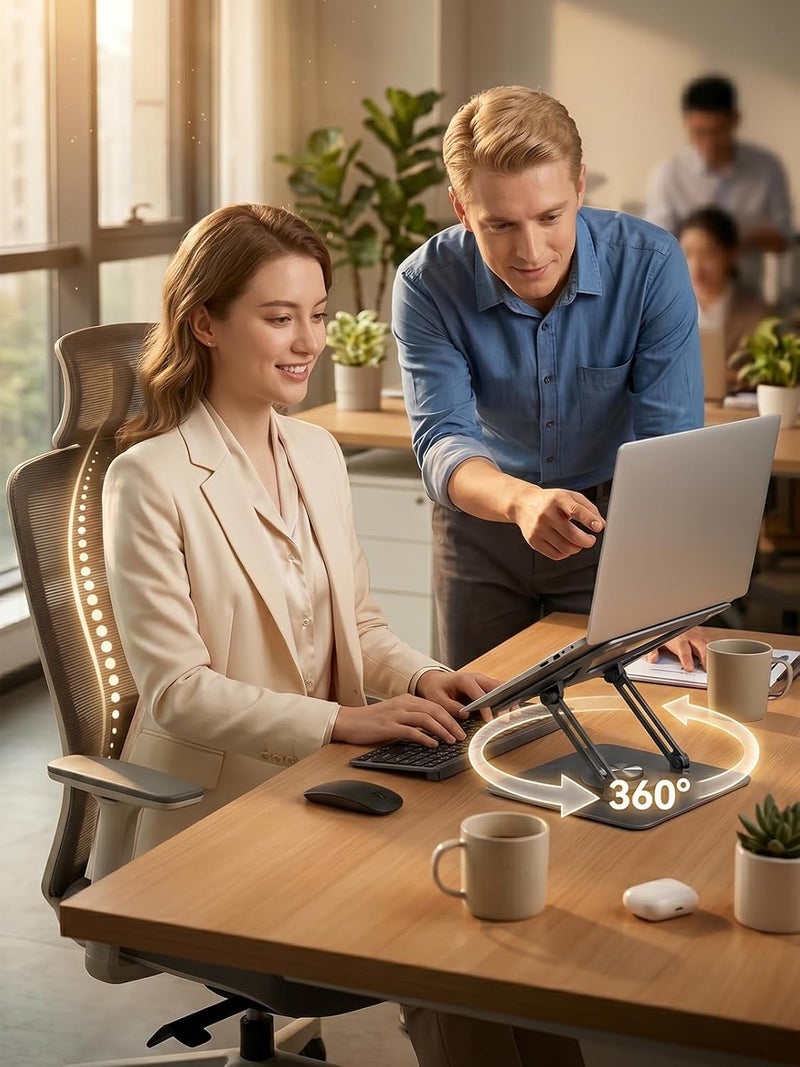ميكوسو حامل كمبيوتر محمول دوار بزاوية 360 درجة للمكتب | مريح، قابل لتعديل الارتفاع، هيكل مجوف لتبديد الحرارة مستقر - Image 2