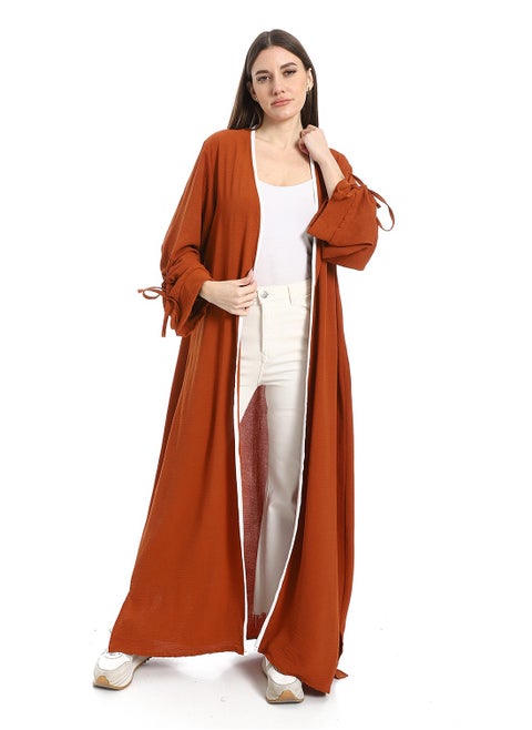Women's long cardigan with stripes on the sleeves