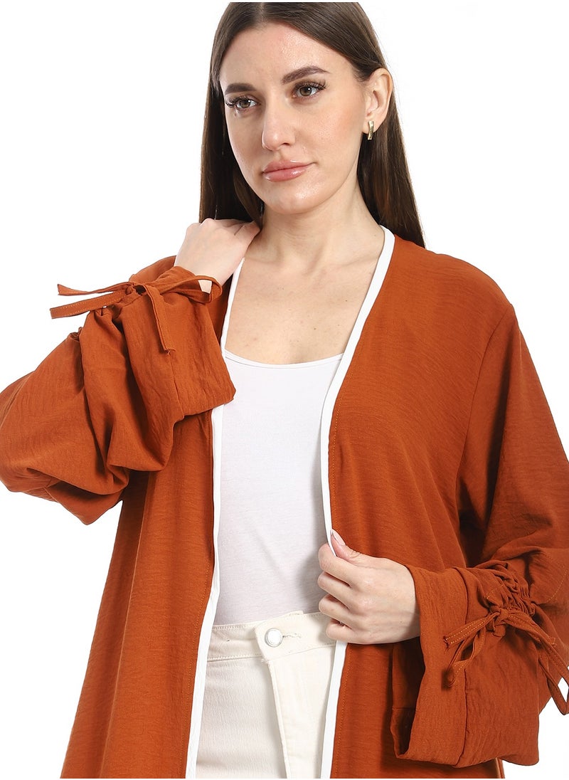 Caesar - Women's long cardigan with stripes on the sleeves - Image 1