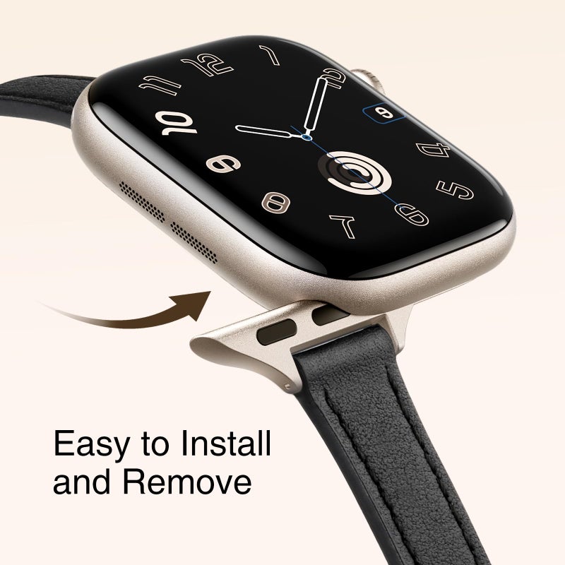 STIROLL Slim Leather Bands Compatible with Apple Watch Band 38mm 40mm 41mm 42mm(Series 11 10), Top Grain Leather Watch Thin Wristband for iWatch SE 9 8 7 6 5 4 3 2 1 (Black Starlight) - Image 4
