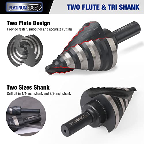 PLATINUMEDGE Step Drill Bits Set, 5 Pcs High Speed Steel Step Drill Bit for Sheet Metal, 50 Step Sizes Hole Drilling, Double Flute Cutting Blades, Nitride Black Coating and Polished, Storage Box - Image 2