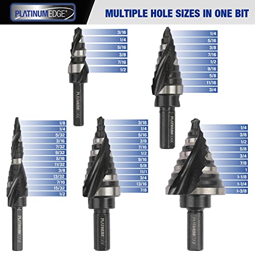 PLATINUMEDGE Step Drill Bits Set, 5 Pcs High Speed Steel Step Drill Bit for Sheet Metal, 50 Step Sizes Hole Drilling, Double Flute Cutting Blades, Nitride Black Coating and Polished, Storage Box - Image 5