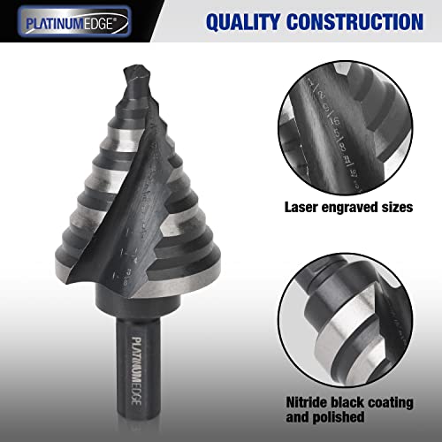 PLATINUMEDGE Step Drill Bits Set, 5 Pcs High Speed Steel Step Drill Bit for Sheet Metal, 50 Step Sizes Hole Drilling, Double Flute Cutting Blades, Nitride Black Coating and Polished, Storage Box - Image 3