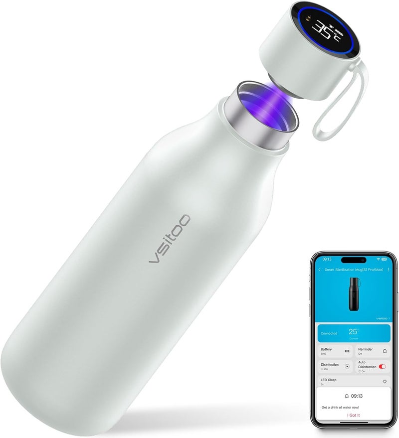 vsitoo 33oz Smart Self Cleaning Water Bottle，Insulated Water Bottle with Stainless Steel, BPA-Free, AI Self-Clean, 30-Day Battery, Magnetic Charging for Travel, Gym or Office, White - Image 1