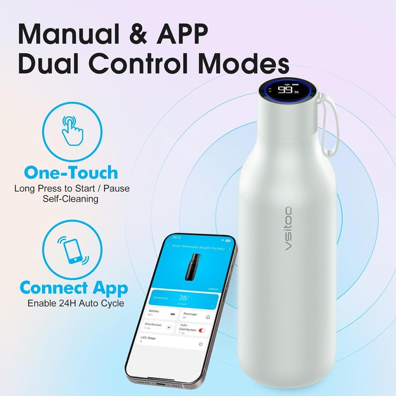 vsitoo 33oz Smart Self Cleaning Water Bottle，Insulated Water Bottle with Stainless Steel, BPA-Free, AI Self-Clean, 30-Day Battery, Magnetic Charging for Travel, Gym or Office, White - Image 4