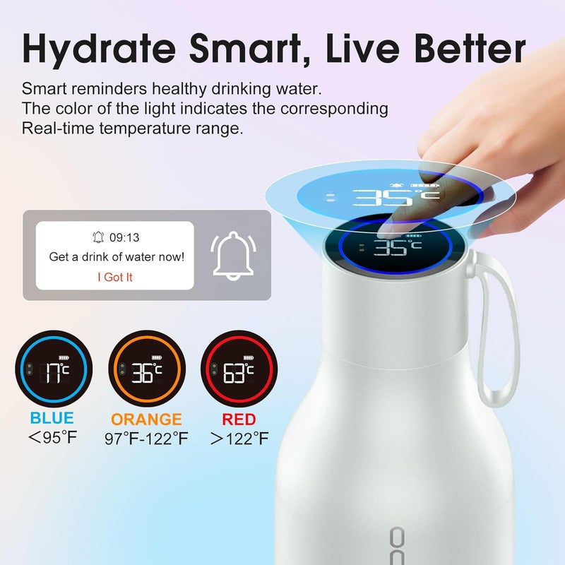 vsitoo 33oz Smart Self Cleaning Water Bottle，Insulated Water Bottle with Stainless Steel, BPA-Free, AI Self-Clean, 30-Day Battery, Magnetic Charging for Travel, Gym or Office, White - Image 3