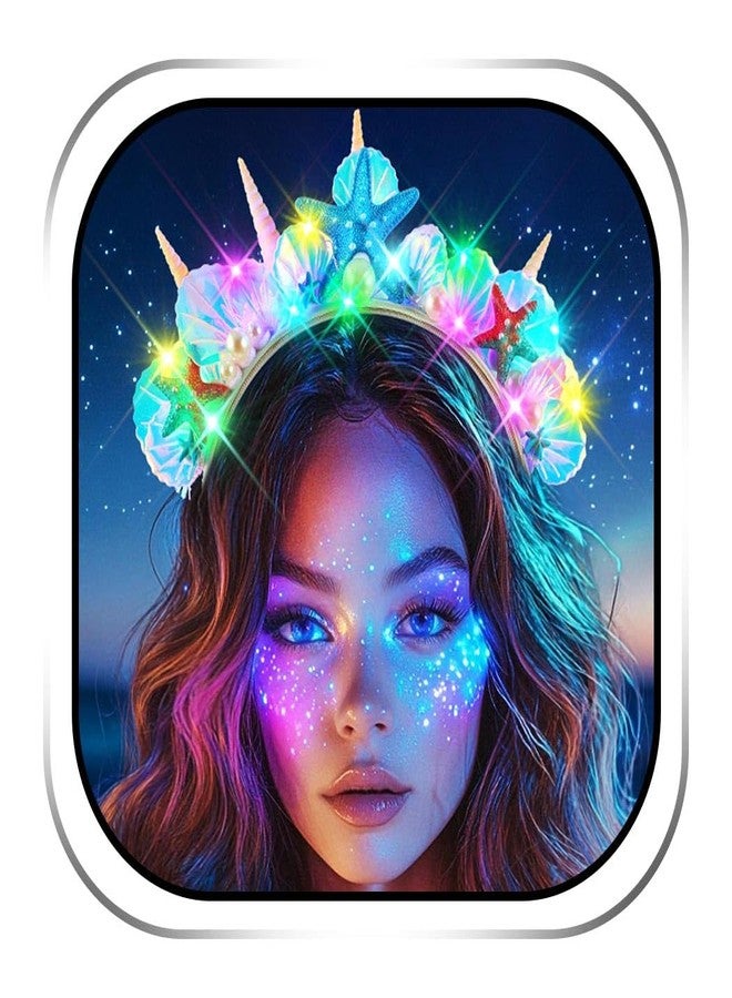 Zoestar Light Up Mermaid Costume Headband Led Seashell Hair Band Glowing Party Hair Accessories for Women - Image 1