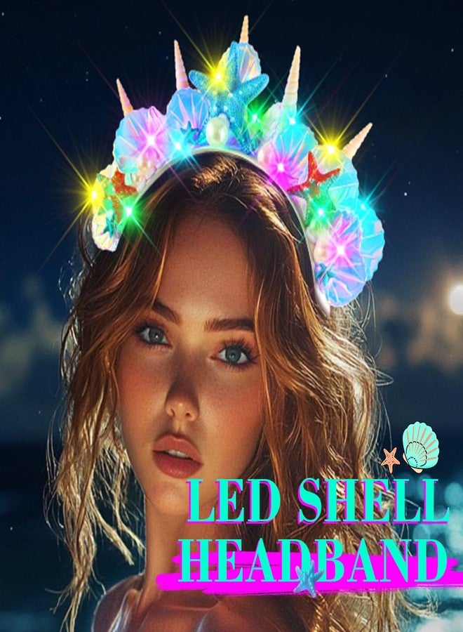 Zoestar Light Up Mermaid Costume Headband Led Seashell Hair Band Glowing Party Hair Accessories for Women - Image 3